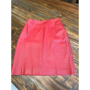 Vintage Bagatelle Leather‎ Red Skirt Laser Cut Full Side Zipper Pencil Mini Sz 6